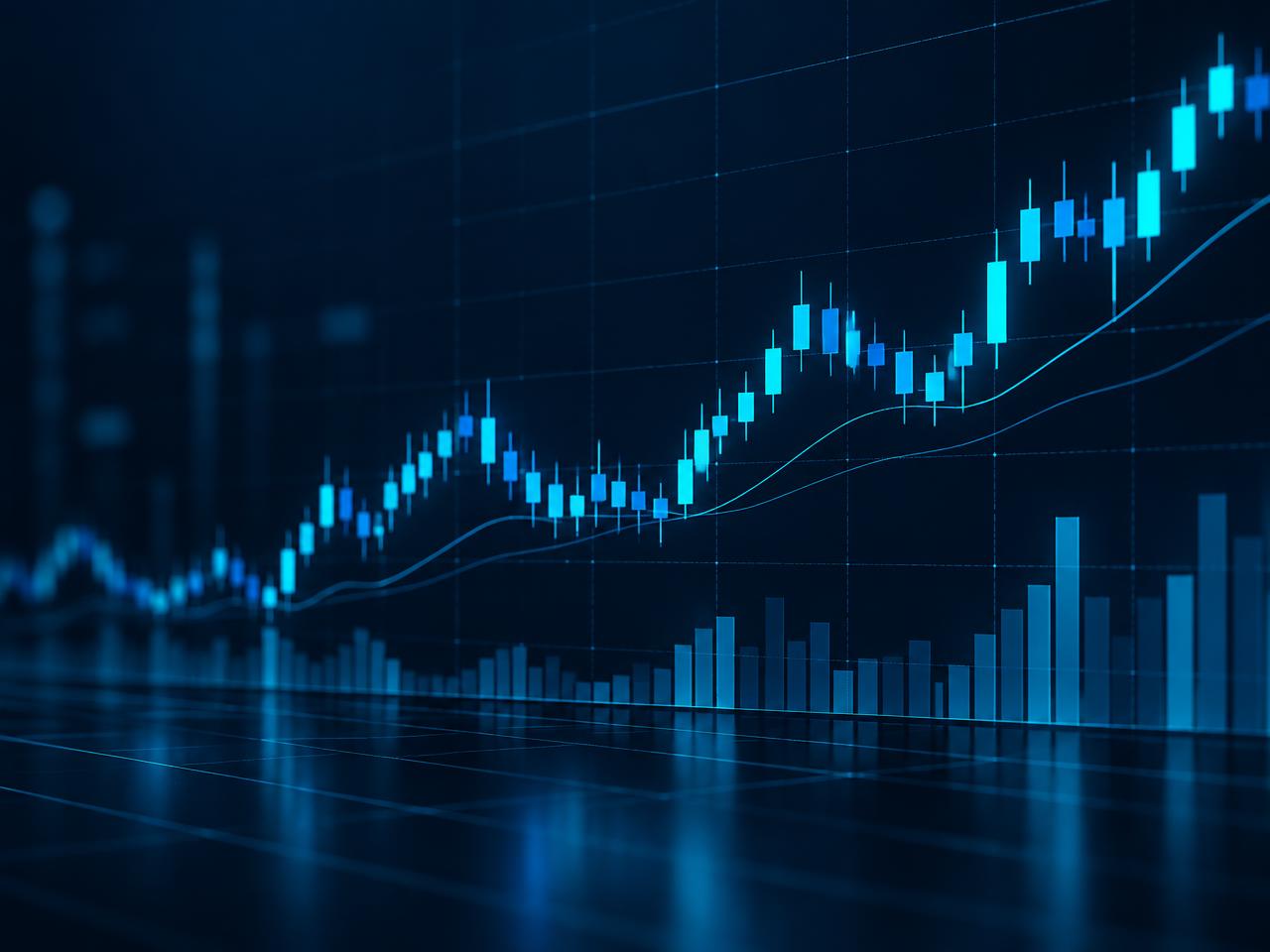 Carta saham dengan candlestick dan indikator teknikal